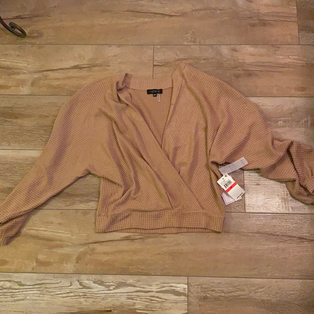 NWT 1. STATE Wrap Top in tan waffle knit. XS